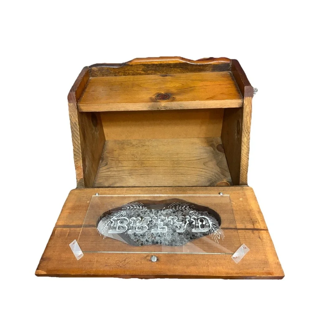 Vintage Wooden Dutch' Bread Box w/ Glass Window 13x10x15.5" Granny Cottage Core - Picture 4 of 5